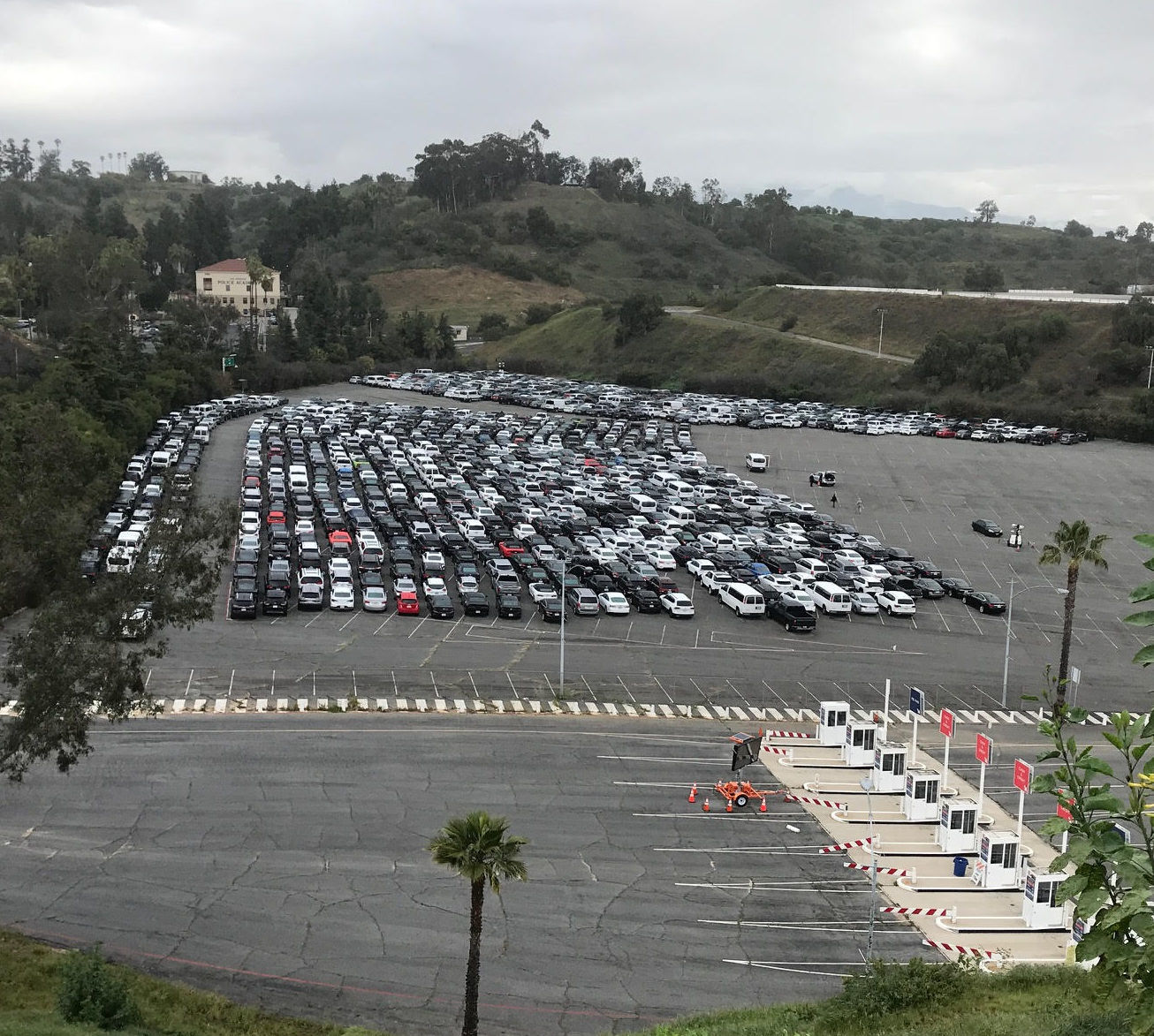 Rental cars stored at Dodger Stadium during coronavirus